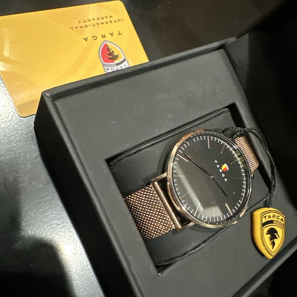 NEW TARGA Gold Steel Black‎ Dial Unisex Watch 41mm Gold-Tone Stainless Mesh Band